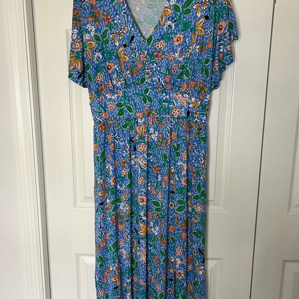 Loft Floral Midi Dress Women’s XL – Short Sleeve Casual Boho Style